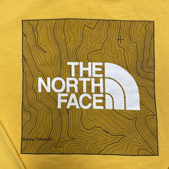 The North Face Hoodie Mens Large Yellow Sierra Nevada Topographic Back Pullover - Picture 6 of 9
